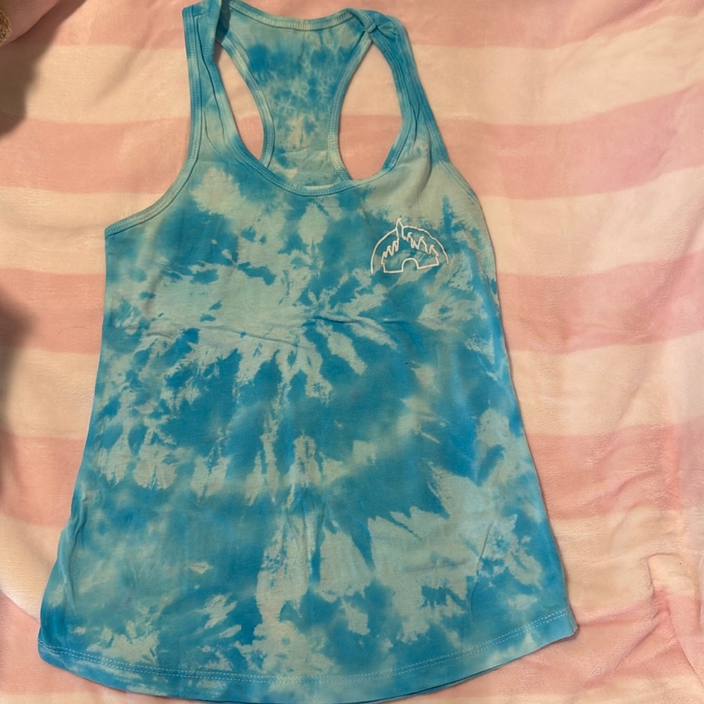 Size small blue tie dye tank top, Disney castle design